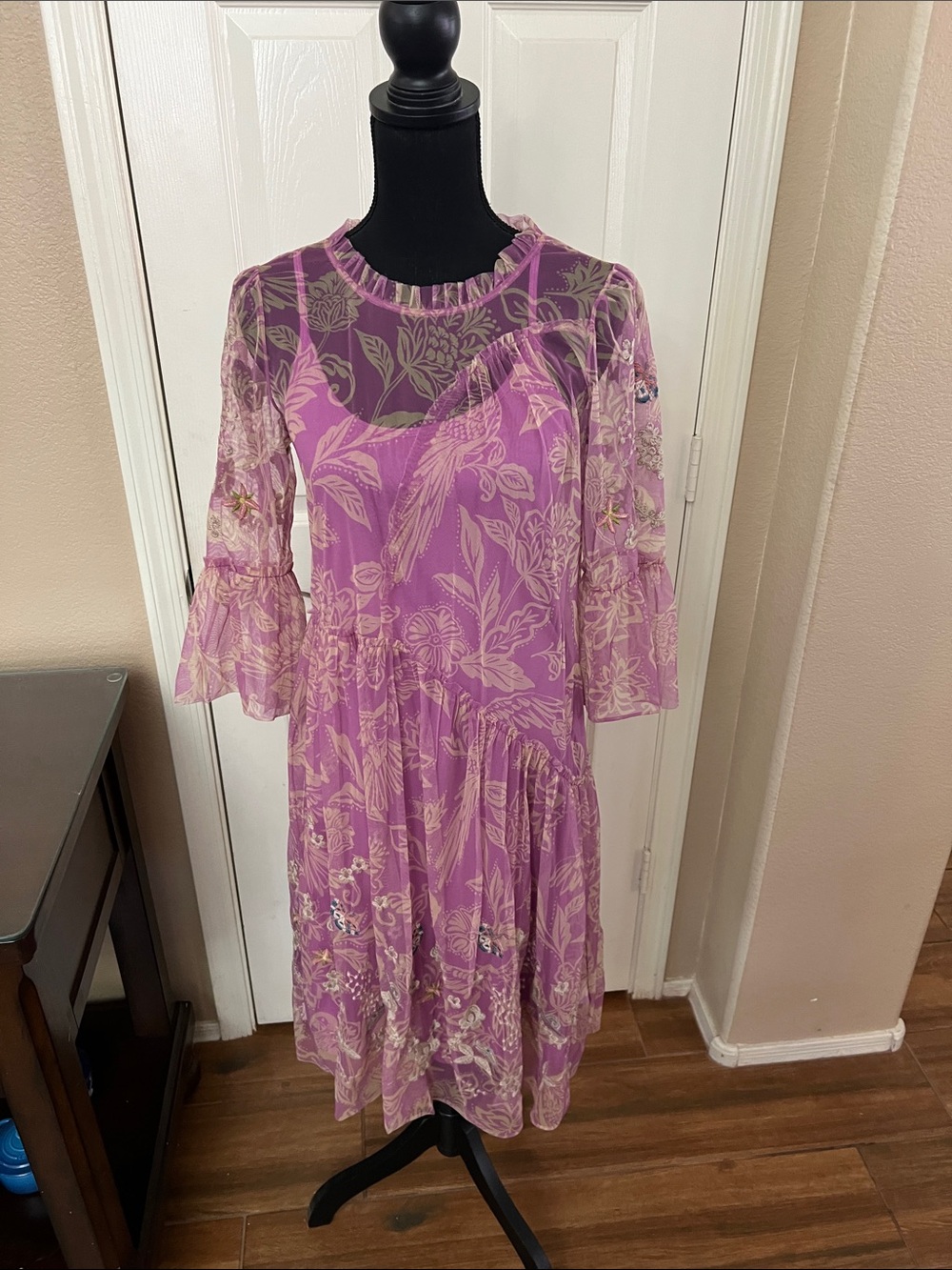 Johnny Was Lavender Floral Sheer Midi Dress